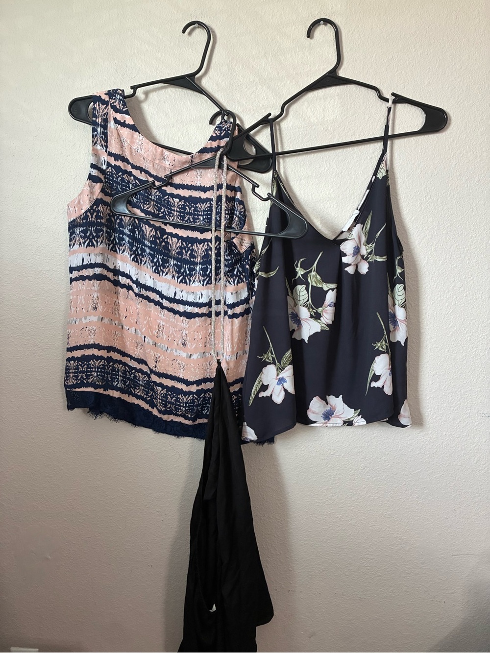 Dress tank lot of 3 Ana pink/blue white lace,Lush navy floral & H&M black